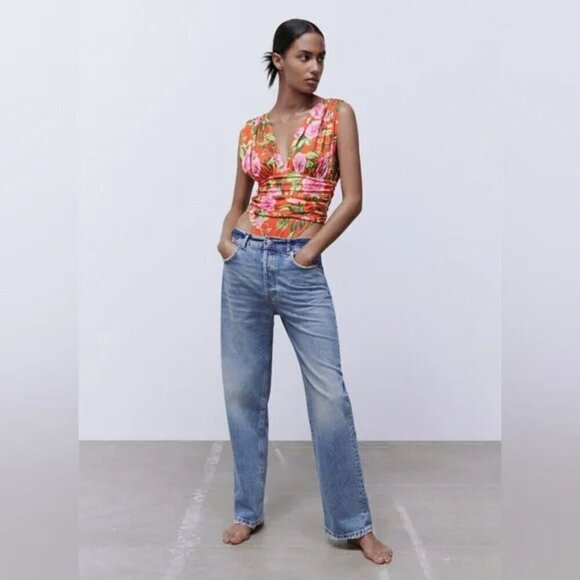 NWT Zara Tropical Floral Draped Thong Bodysuit - Picture 4 of 8